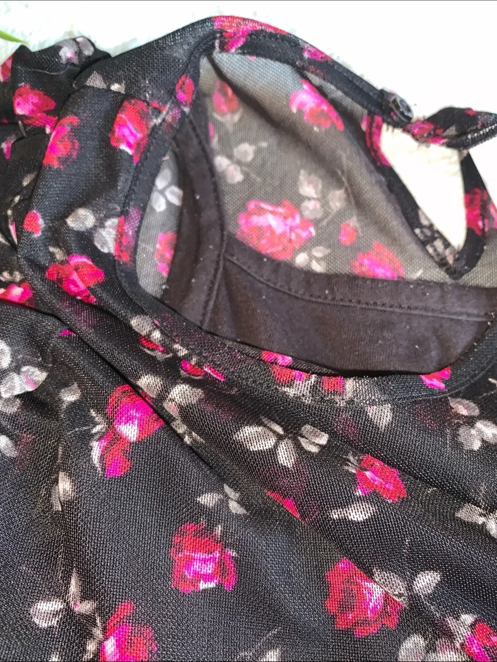 Gap Black Sheer Overlay Dress Roses 3 EUC